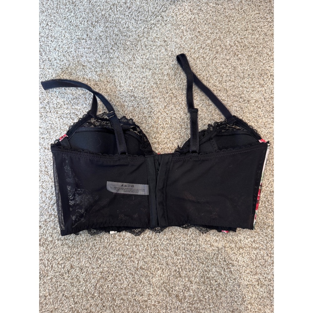 Adore Me Floral Lace Bustier Bra 34C Black Red Rose Longline Underwire Lingerie - Picture 2 of 3